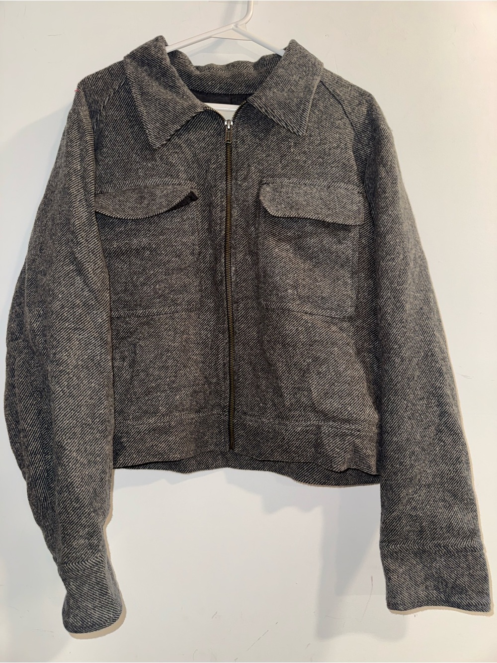Lucky Brand Gray Herringbone Zip-Front Bomber Jacket